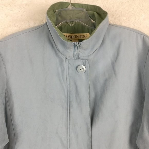 London‎ Fog Womens Coat  Lightweight Blue Zip Front Collared Pockets Long L - Picture 12 of 14